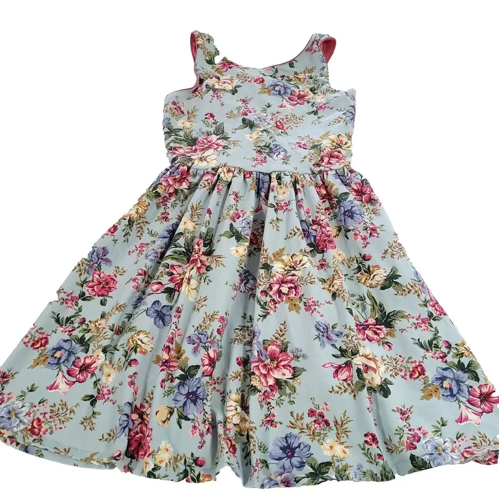 polo Ralph Lauren Floral Sundress L Blue Peep Hole Back Shabby cottage Chic‎